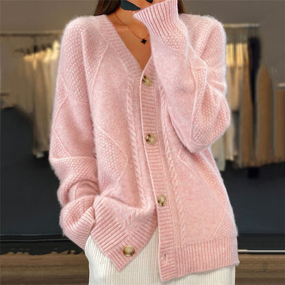 Köp 2 och få fri frakt - Mujeres Slouchy Slouchy Faux Cashmere Cardigan med knappar framtill