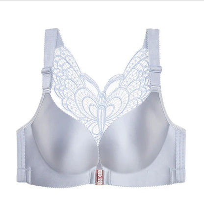 Butterfly Embroidery Front Closure Push-Up Gather Wireless Mjukbehå