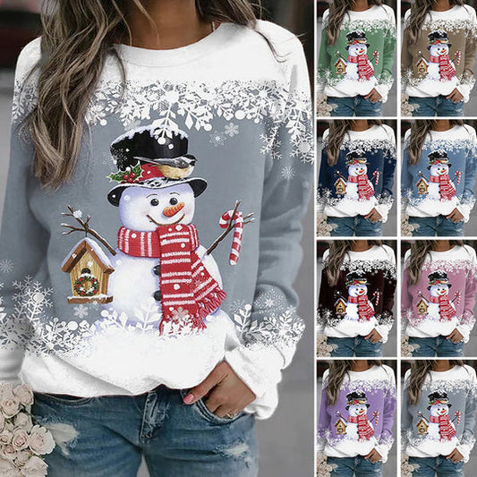 2023 Christmas New - Snögubbetryck Långärmad Casual Loose Sweatshirt【Fri frakt när du köper 2 stycken】
